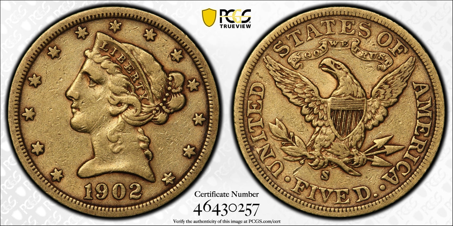 1902-S $5.00 Gold Liberty Half Eagle PCGS XF40