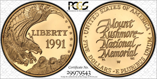 1991-W Mount Rushmore Commemorative $5 Gold PCGS PR69DCAM