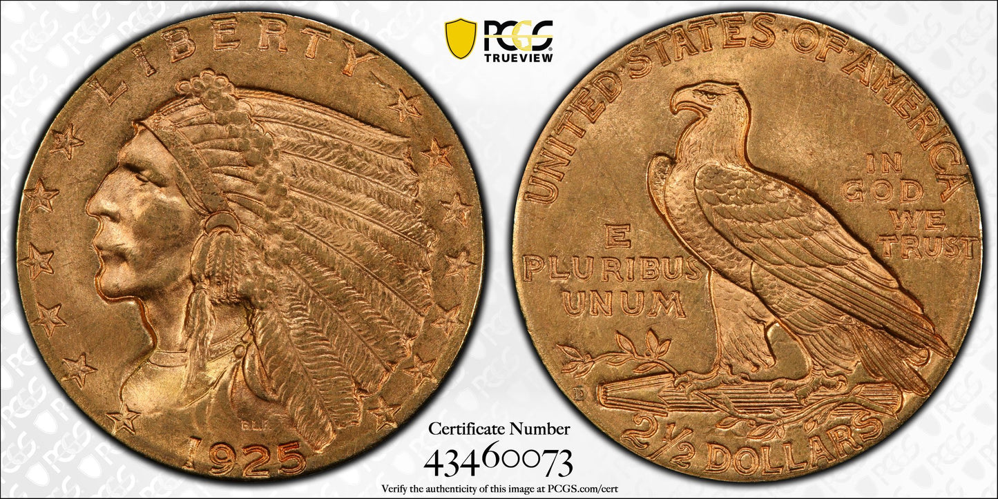 1925-D $2.50 Gold Indian Head PCGS MS64