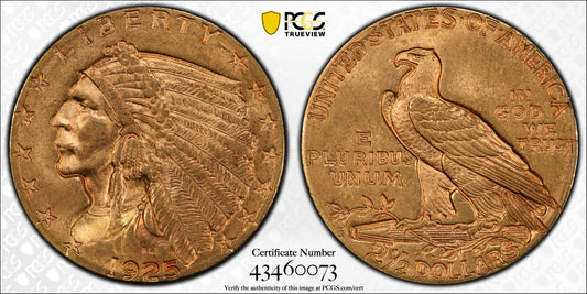 1925-D $2.50 Gold Indian Head PCGS MS64