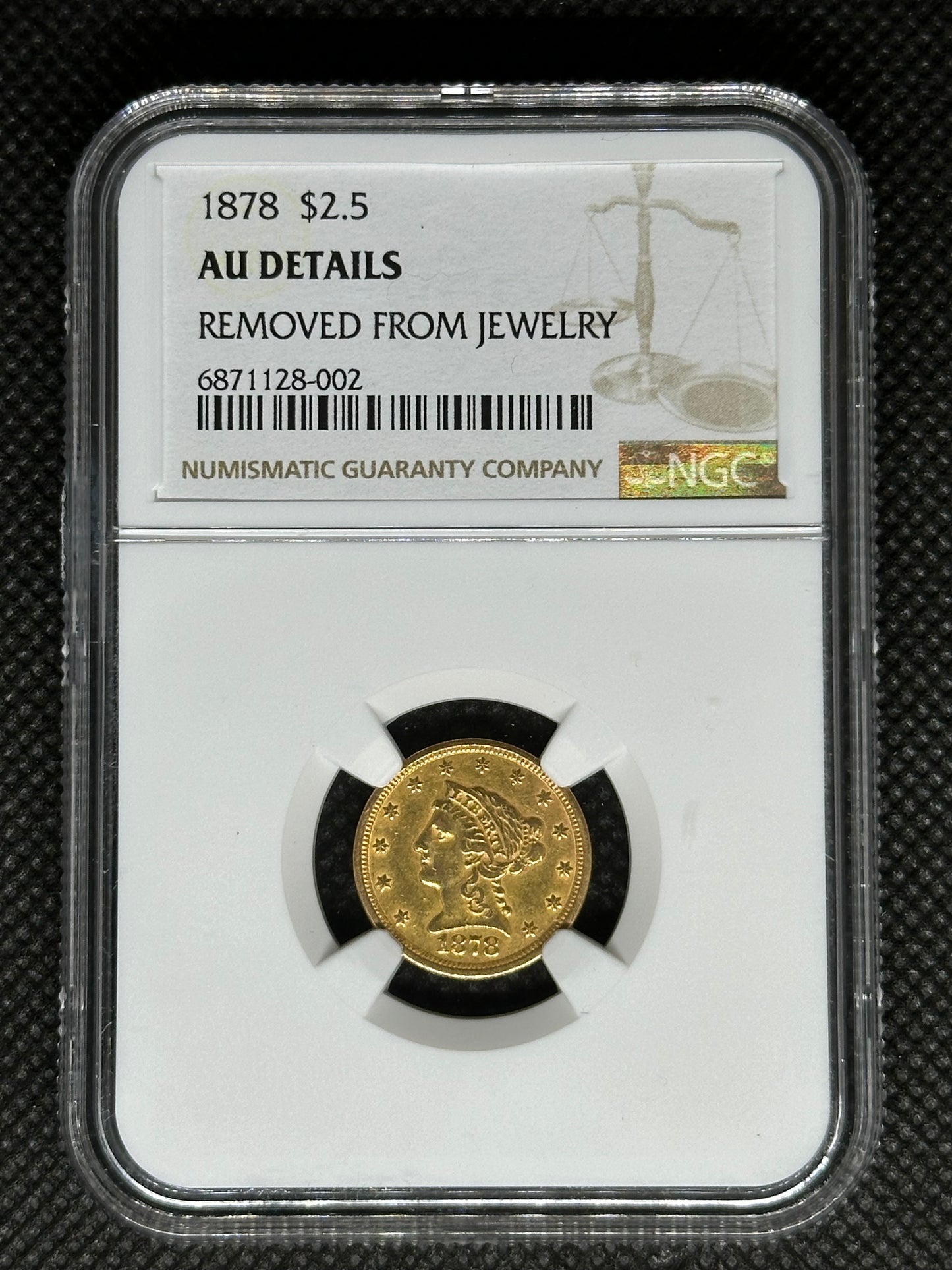 1878 $2.50 Gold Liberty Head NGC AU Details (Ex-Jewelry)