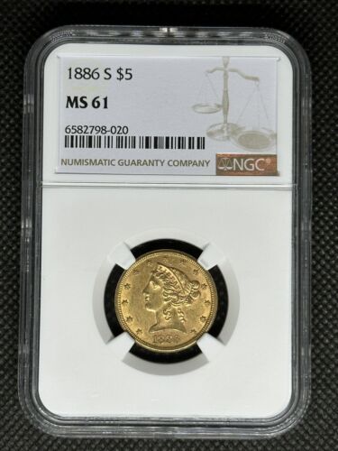 1886 S $5 Liberty Head Half Eagle NGC MS61