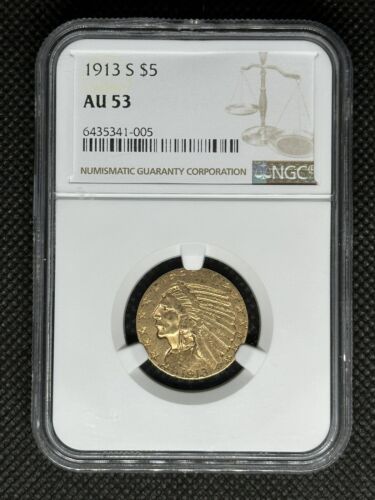 1913-S $5 Gold Indian Head Half Eagle NGC AU53